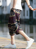 Comfy Retro Casual Print Elastic Waist Cropped Pants