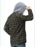 Men's Classic Plaid Fleece Lining Chest Pocket Thick Hooded Cotton Jacket