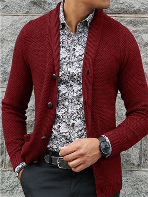 Men's Simple Knitted Button Ribbed Sweater