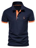 Men's Slim Fit Deer Graphic Embroidery Casual Short Sleeve Polo Shirt