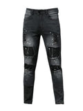 Patchwork Print Personality Elastane Distressed Denim Pants