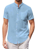 Male Cozy Short Sleeve Slim Fit Stand Collar Shirts