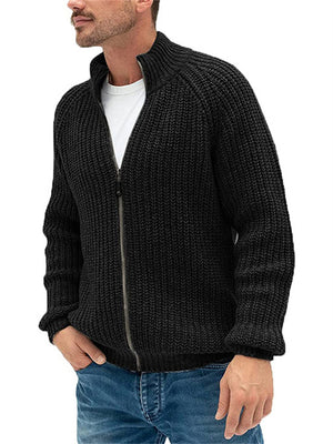 Solid Color Zipper Turtleneck Knitted Cardigan Sweater