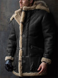 Mens Fashion Thermal Bouclé Jacket Aviator Shearling Coats With Hood