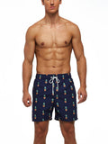 Mens Floral Printing Elastic Waist Casual Beach Shorts