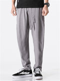 Mens Casual Loose Linen Harem Ankle Pants With Stripe