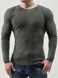 Male Trendy Fit Round Neck Pleated Raglan Sleeve Sweaters