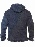 Men's Casual Long-Sleeved Color-Block Knit Hooded Sweater