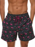 Mens Loose Straight Flamingo Print Beach Shorts