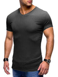 Summer Sports Knitted V Neck Short Sleeve Slim Tops for Men