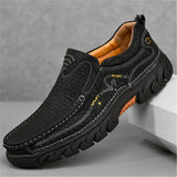 Plus Size Hollow Out Breathable Soft Walking Leather Loafers For Men
