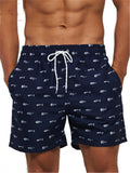 Mens Floral Printing Elastic Waist Casual Beach Shorts