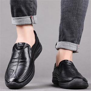 Comfy Fashion Casual Cowhide Slip-On Leather Shoes For Men