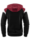 Men's Long Sleeve Contrast Color Zip Up Quilted Fleece Hoodies