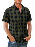 Hawaii Summer Short Sleeve Classic Plaid Lapel Shirt for Men