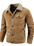 Mens Cozy Warm Corduroy Fleece Lined Bomber Jacket Coat