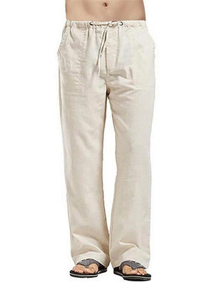 Men's Loose Solid Color Linen Straight Pants