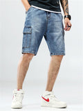 Casual Loose Denim Knee Shorts With Multi Pockets