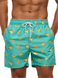 Mens Floral Printing Elastic Waist Casual Beach Shorts