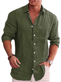 Men's Simple Office Wear Comfort Cotton Linen Lapel Button Shirts