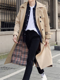 Mens Fashion Buttons Khaki Trench Coat