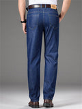 Men's High Waist Loose Straight Business Denim Jeans Trousers