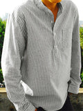 Loose Casual Stand Collar Striped Long Sleeve Men's Shirt