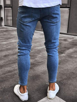 Men’s Tapered Fit Cartoon Printed Ripped Denim Trousers