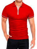 Men's Summer Short Sleeve Lapel Zipper Slim Fit Thin Polo T-shirts