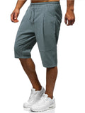 Mens Comfy Breathable Solid Color Casual Knee Shorts