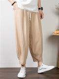 Mens Loose Comfy Linen Solid Color Hipster Pants