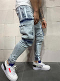 Mens Stylish Elastane Knee Holes Denim Ankle Pants