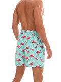 Mens Loose Straight Flamingo Print Beach Shorts