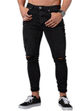 Men's Fashion Solid Color Casual Skinny Ripped Jeans