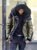 Mens Winter Hooded Luxury Fur Leather Biker Jacket