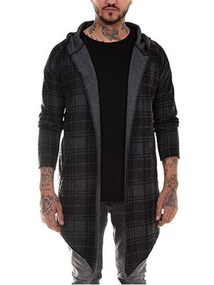 Simple Style Casual Plaid Loose Hooded Cloaks Coats For Men