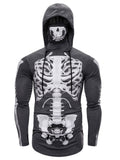 Men’s Halloween Themed Side Zipped Hem Face-Mask Thumbhole-Sleeve Hooded Sweatshirt