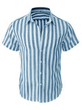 Men's Summer Classic Stripe Lapel Short Sleeve Button Beach Shirts