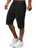 Mens Comfy Breathable Solid Color Casual Knee Shorts