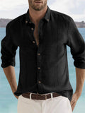 Men's Solid Color Long Sleeve Button Down Vacation Lapel Shirt