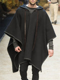 Men Vintage Wool-Blend Loose Coat Hooded Knight Cloak Cape