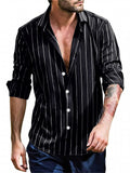 Male Fashion Vertical Stripes Shirts in Spring Autumn