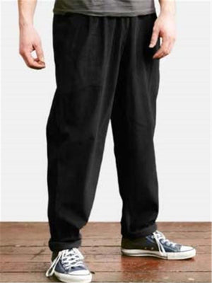 Mens Casual Loose Corduroy Elastic Waist Pants