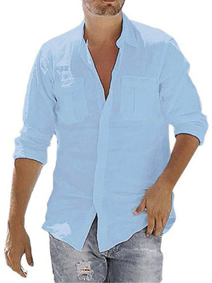 Mens Lightweight Solid Color Linen Casual Shirts