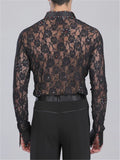 Deep-V Neck Sexy Mens Lace Shirt