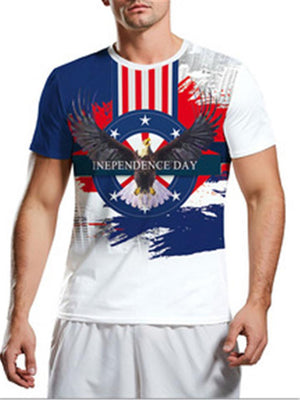 Mens Independence Day Print Round Neck Short Sleeve T-Shirts