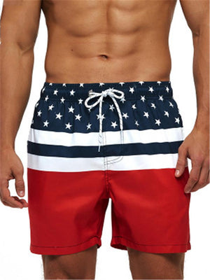 Mens Floral Printing Elastic Waist Casual Beach Shorts