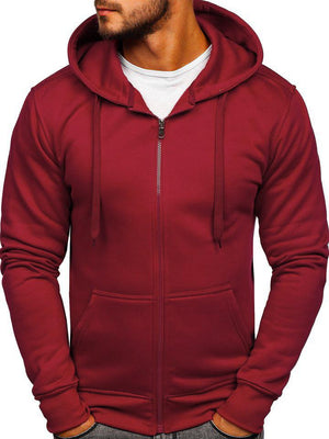 Men's Solid Color Casual Zipper Hooded Sweater