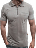 Men’s Slim Fit Polo Collar Solid Color Front Zip Fastening T-Shirt