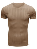 Summer Sports Knitted V Neck Short Sleeve Slim Tops for Men